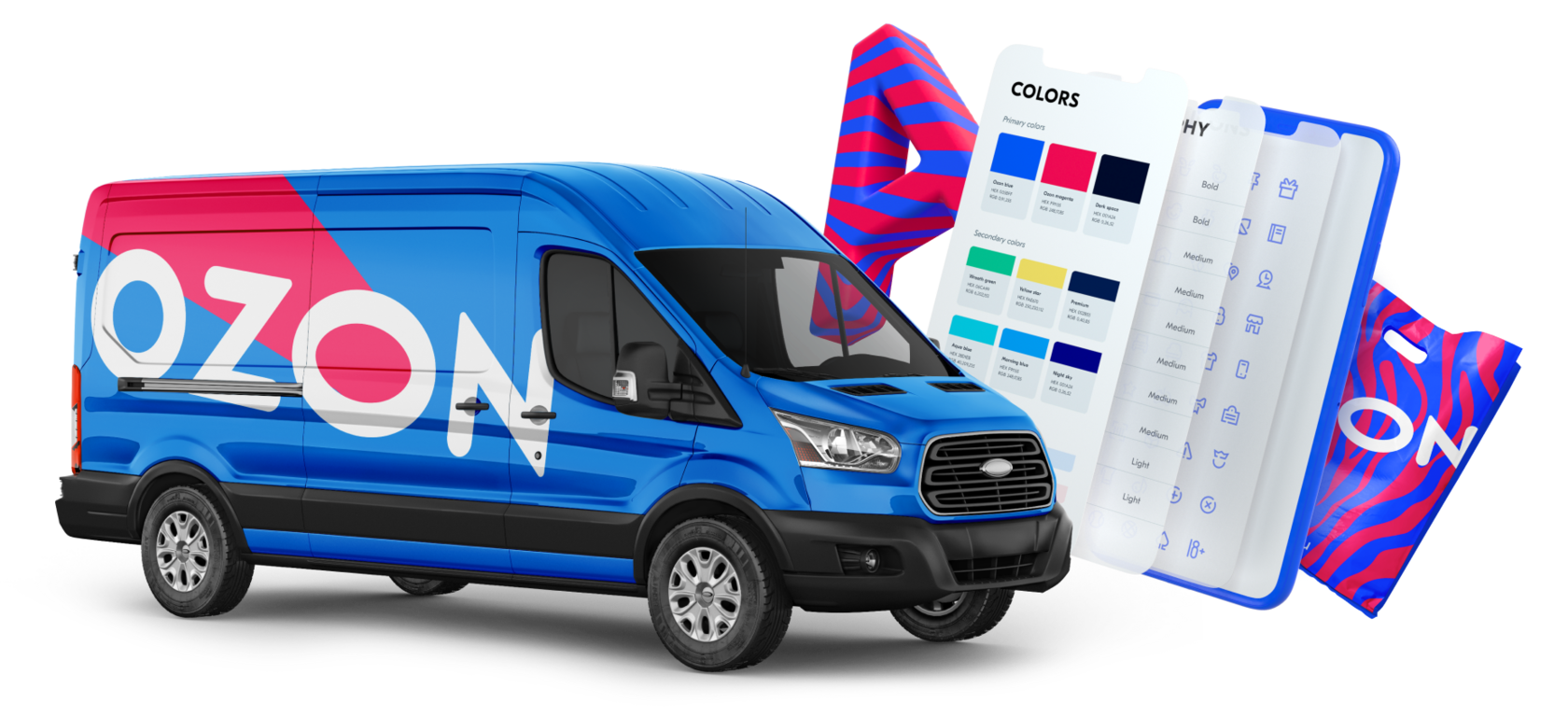 Оригинальные бренды на озон. Ford Transit OZON. Фургон Озон. Озон брендирование.